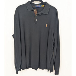 Polo Ralph Lauren Shirt Mens Large Black Pony Logo Cotton Long Sleeve Preppy